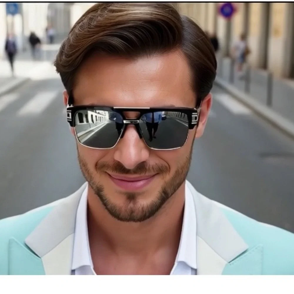 Aviator Sunglasses Mens Square Frame Gold Accents Fashion‎ Shades Driving Lentes